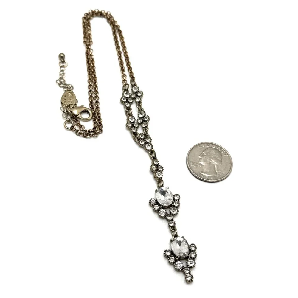 SPRING STREET Cubic Zirconia Y Drop Necklace Gold Tone Crystal Revival 16-18
